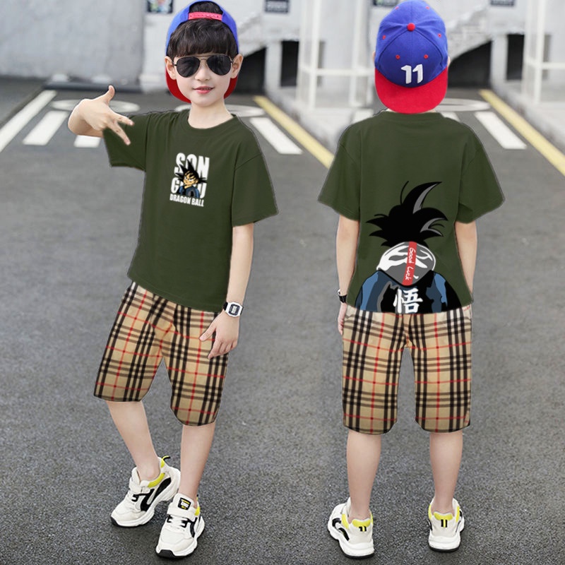 RILLO - Setelan Anak Laki-laki Anime Kombinasi Kotak Usia 1-7 tahun