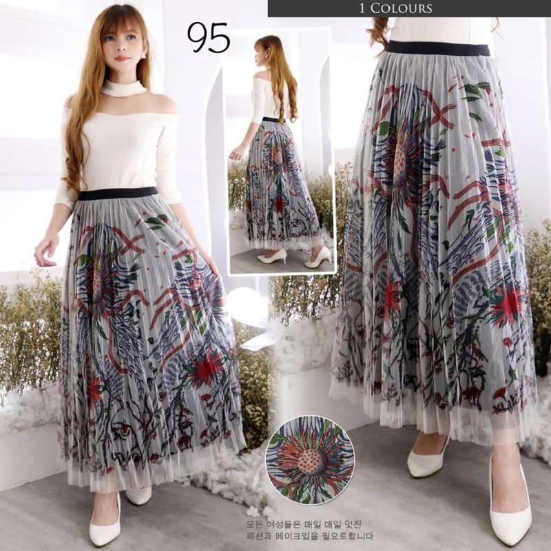 Rok Tutu Korea Panjang / Tutu Korean Maxi Skirt Import Floral Printing - KLV-3