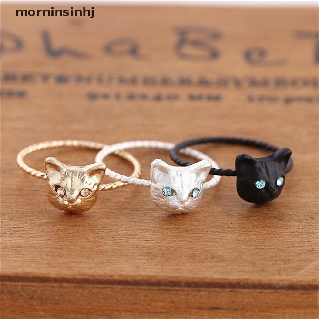 Mornin 1 Pc Cincin Mini Model Kucing Warna Hitamemassilver Untuk Wanita