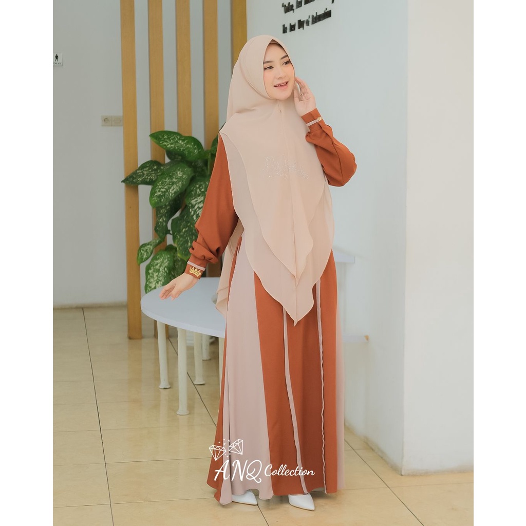 GAMIS DELVINA LAILY BY ANQ Premium Set Khimar ORIGINAL BRANDED model hits OOTD lebaran hari raya model terbaru