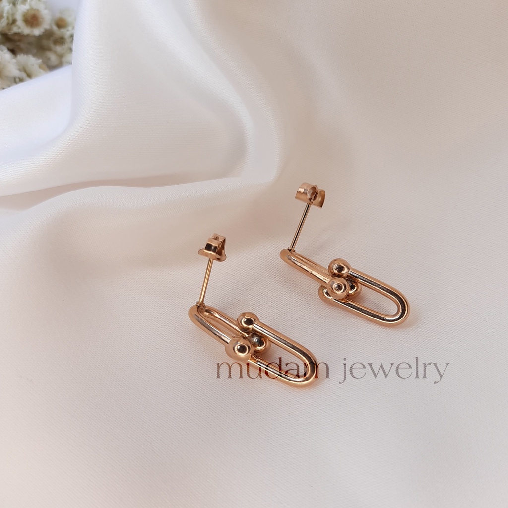 Anting Model U Dengan 2 Rangkai dan 3 Rangkai Warna Rose Gold, Gold dan Silver