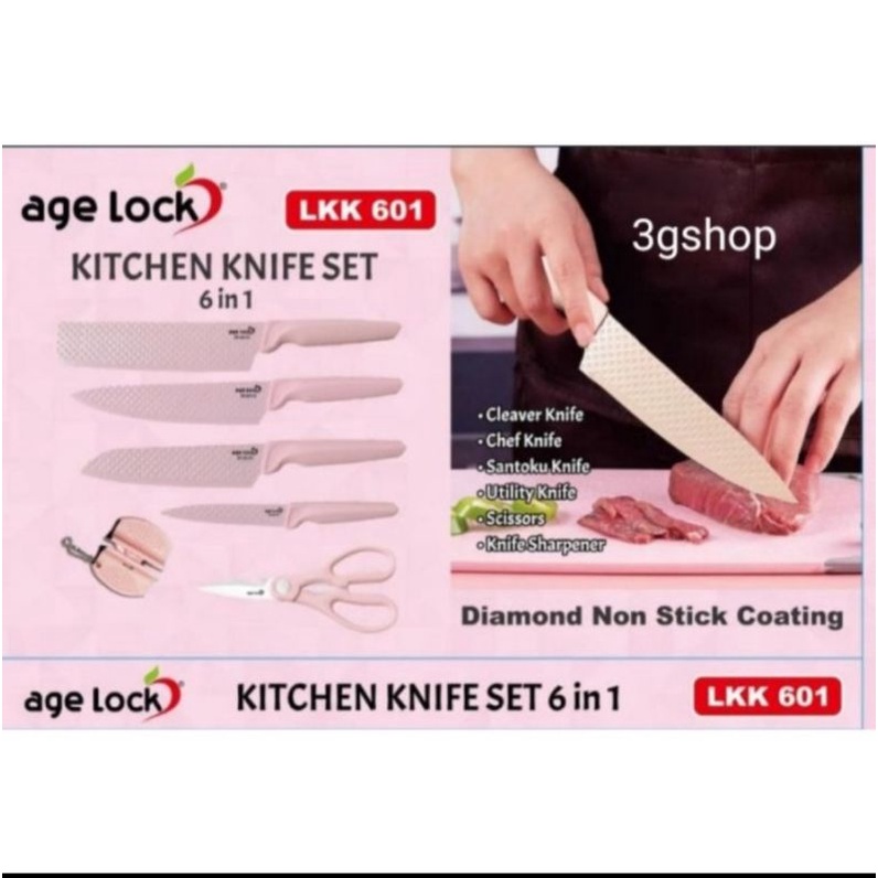 pisau set dapur AGE LOCK coating 6 in 1 LKK 601 - super tajam