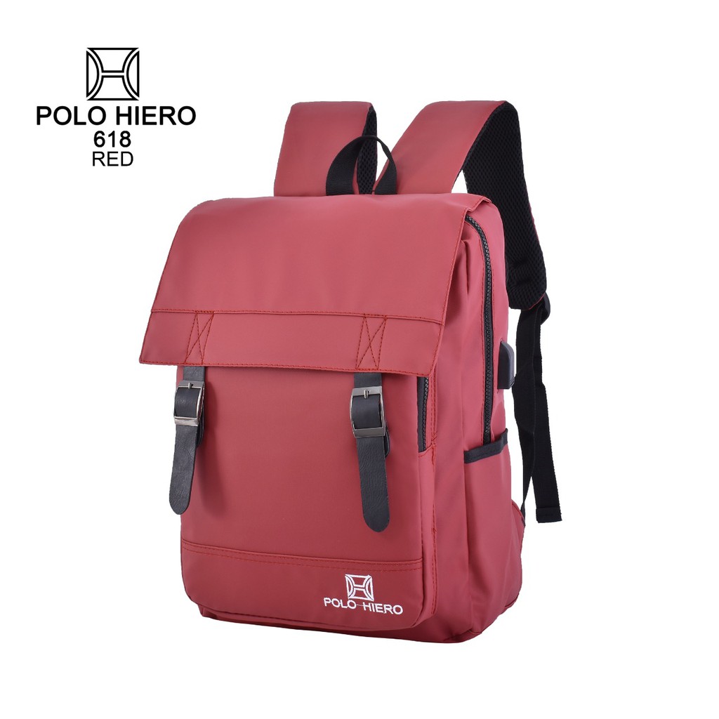New Model Unisex Ransel Sekolah Kuliah Polo Hiero 618 , [Free Kabel Extension USB]