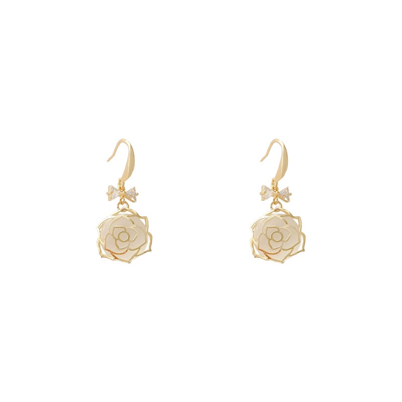 Shuling Super Sweet Hollow Rose Zircon Earrings Fashion Opal Drop Earrings