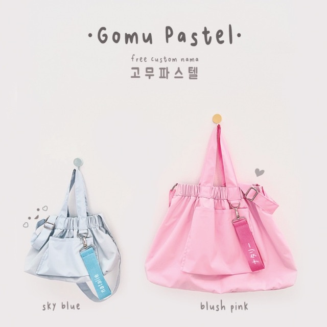 GOMU PASTEL FOLDABLE BAG / SLINGBAG / TAS SELEMPANG ( FREE CUSTOM NAMA ) TOTE BAG / KOREAN BAG / SHOULDER BAG / TAS WANITA