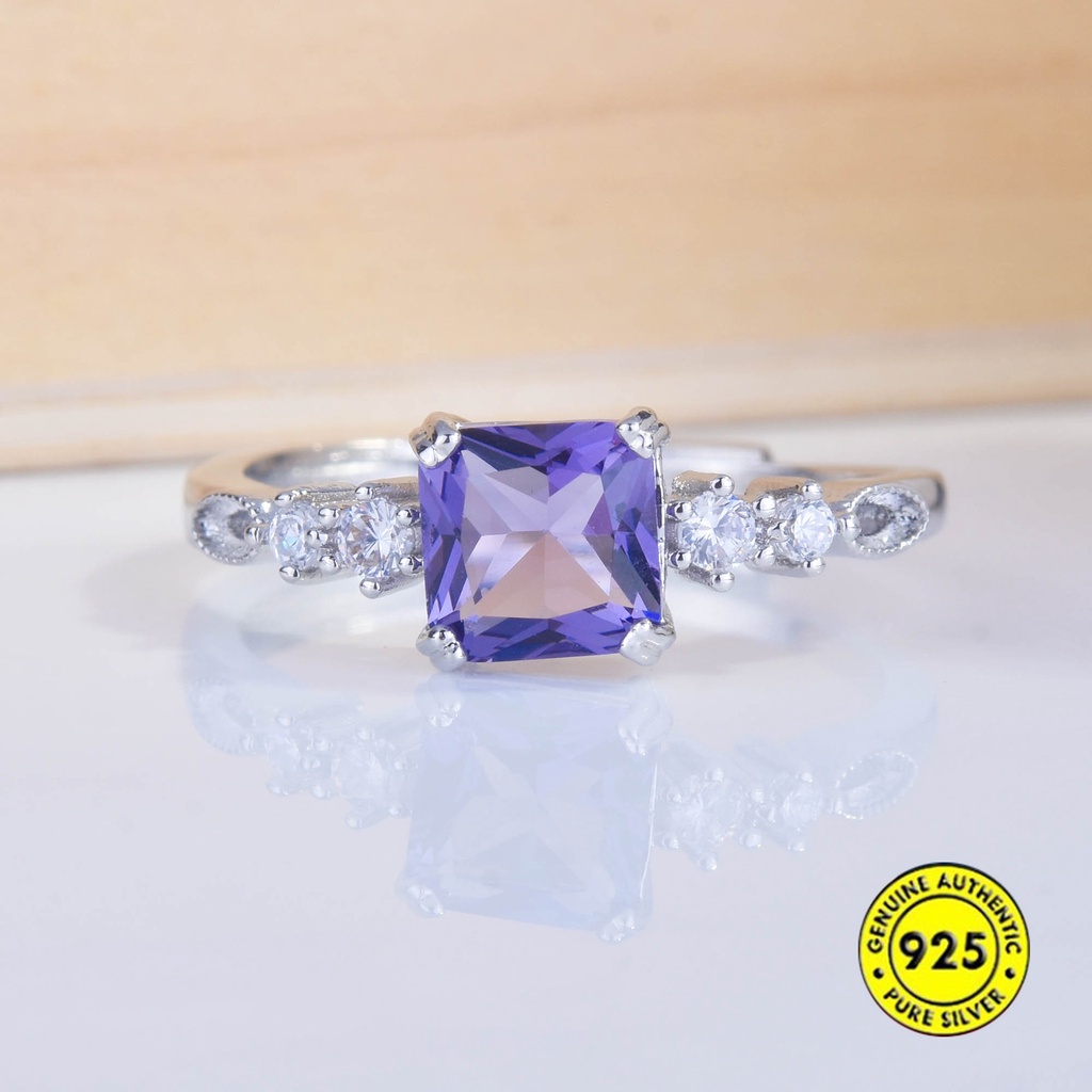 Cincin Berlian Amethyst Persegi Model Terbuka Dapat Disesuaikan