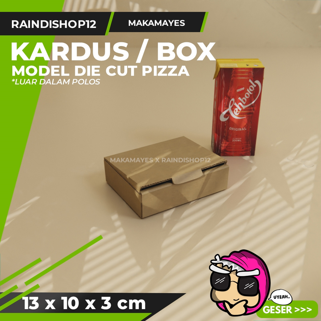 

(MIN 500 PCS) BOX 13 X 10 X 3 CM KARDUS DIE CUT PIZZA KEMASAN PACKAGING KADO