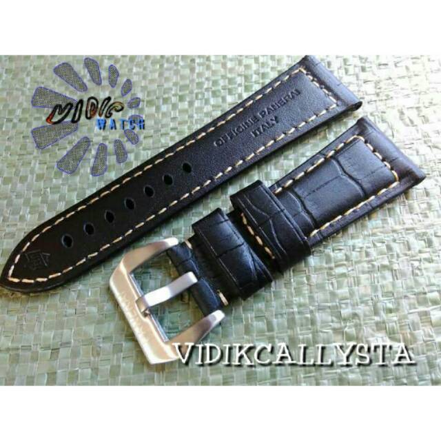 STRAP KULIT PANERAI PREMIUM KULIT ASLI 24 MM MOTIF CROCODILE HITAM