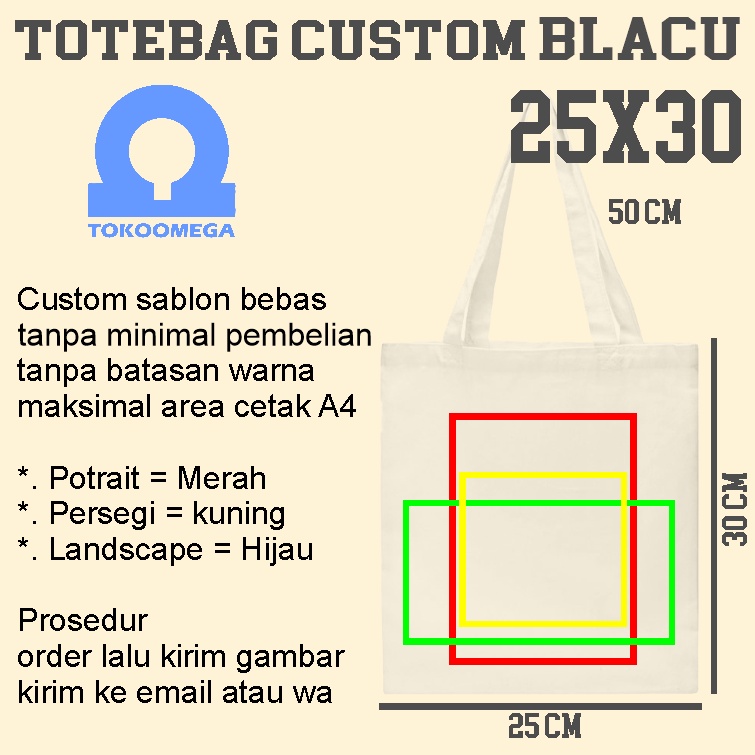 Omegabag Totebag Custom Blacu Cream Premium 25x30