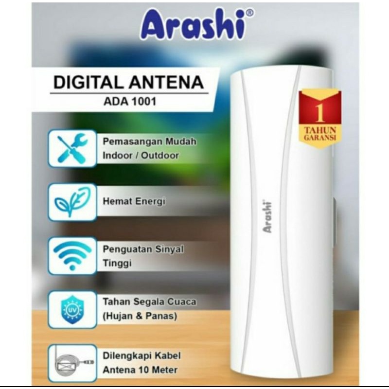 antena TV DIGITAL ARASHI ADA 1001 - indoor outdoor - garansi 1th - free kabel 10 meter