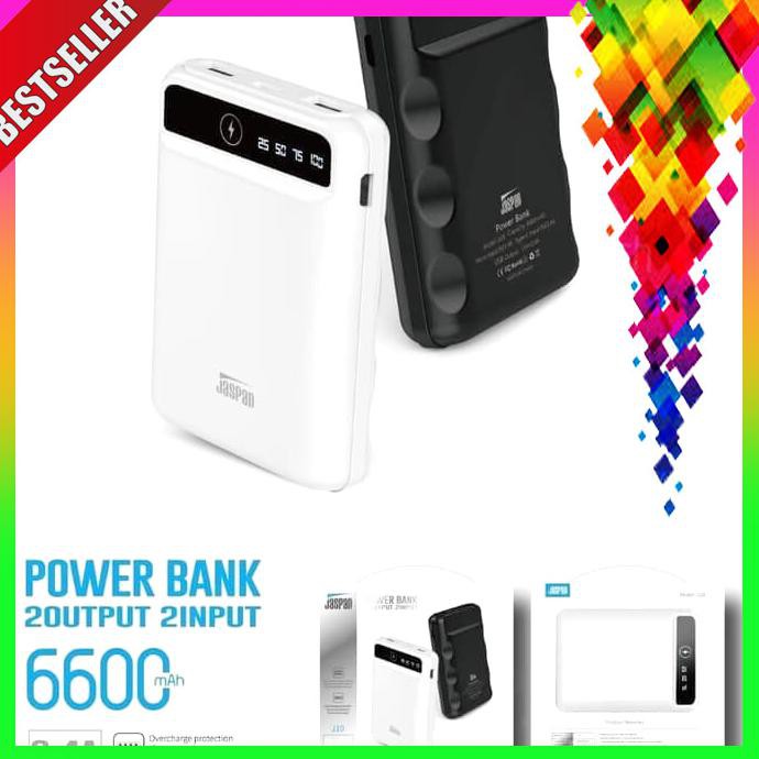 PROMO POWERBANK JASPAN J10 6600MAH LED 2 USB ORIGINAL 100% REAL CAPACITY BERKUALITAS