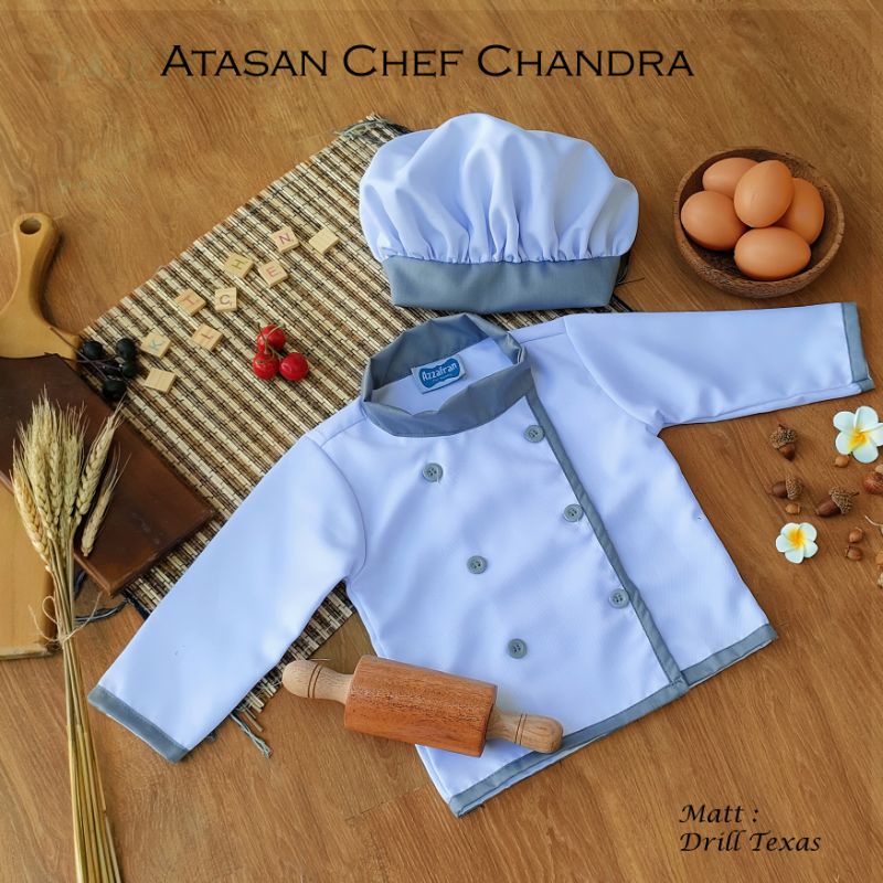 STELAN CHEF CHANDRA / BAJU CHEF ANAK DAN DEWASA / KOSTUM CHEF ANAK /BAJU KOKI ANAK /KOSTUM KOKI