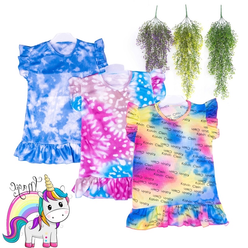 VS - DRESS RUFFLE TIE DYE ANAK / RUFFLE TDYE POLOS ANAK / DASTER ANAK USIA 2 - 6 TAHUN