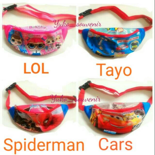 Tas Pinggang Anak Lol Spiderman Tayo dan Cars Waistbag Lol Waistbag Spiderman Waistbag Tayo Wb Cars