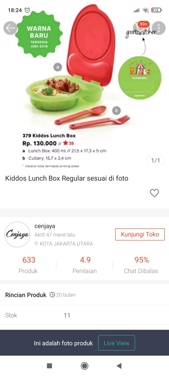 Kiddos Lunch Box Regular Sesuai Di Foto