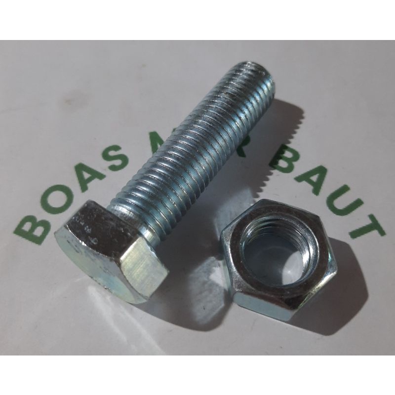 BM 16x50 putih / baut dan mur m16 putih / baut galvanis m16 / baut dan mur mili m16 panjang 5cm / bo