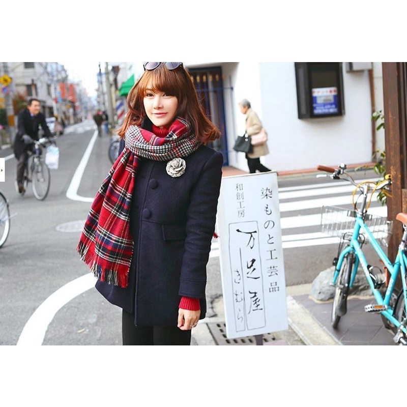 Scarf wanita pria import korean style plaid reversible pashmina syal hangat autumn musim dingin