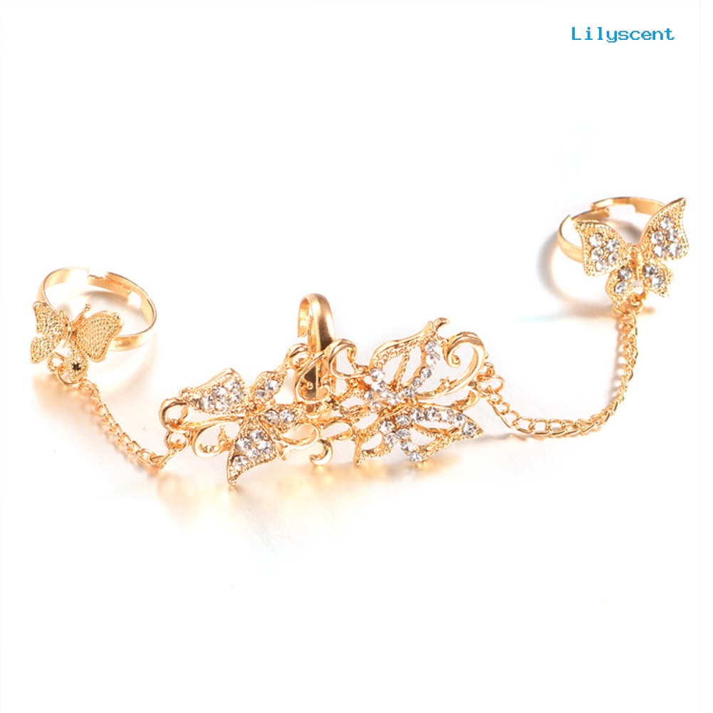 Ls Cincin Adjustable Model Kupu-Kupu Hollow Dengan Berlian Imitasi Untuk Wanita