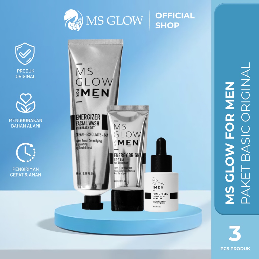 MS Glow Men Paket Basic Original Skincare Pria Mencerahkan Kulit Atasi Jerawat Komedo BPOM
