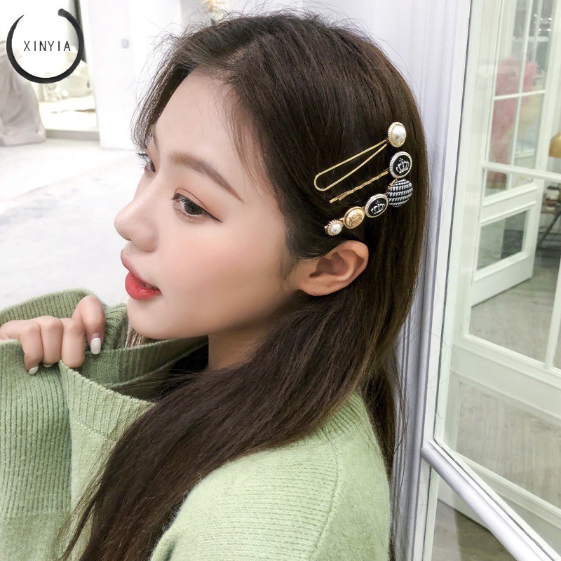 【8 Groups】Korea Ins Wind Pearl Edge Clip Pearl Hairpin Sweet Wind Bangs Clip Set Hairclip