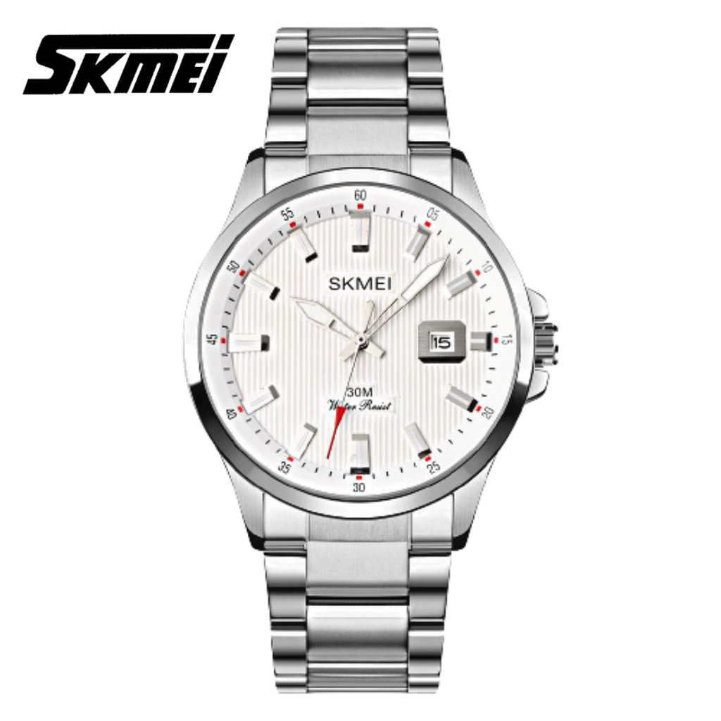 BISA COD Jam Tangan Pria SKMEI 1654 Kasual Anti Air Jam Tangan Analog Rantai Full Stainless Steel Kekinian Tanggal Aktif