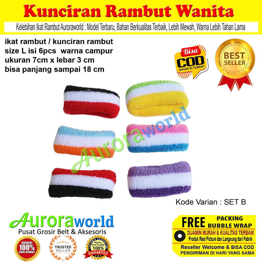 AURORAWORLD 6 PCS IKAT RAMBUT / KUNCIRAN RAMBUT WARNA CAMPUR  KUALITAS SUPER BAHAN LEMBUT