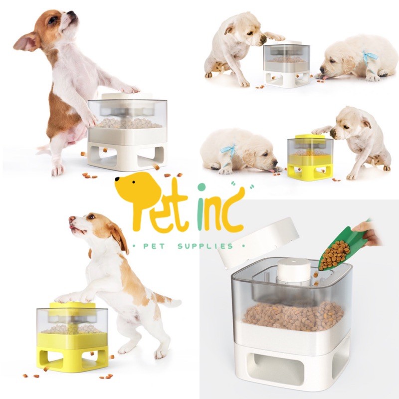 Smart dog toy push and step food container