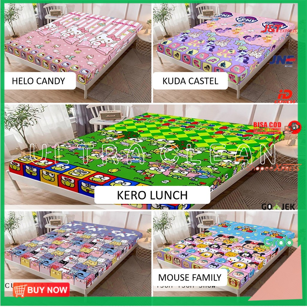 Sprei Waterproof Motif Karakter Anak Cewek "KUDA PONI KITI CAT KUCING" ukuran 180x200 160 120 100 WP
