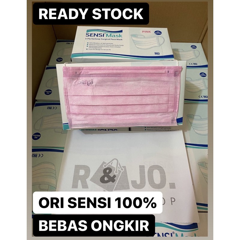 MASKER SENSI EARLOOP ISI 50 pcs SURGICAL FACE MASK 3PLY WARNA PINK