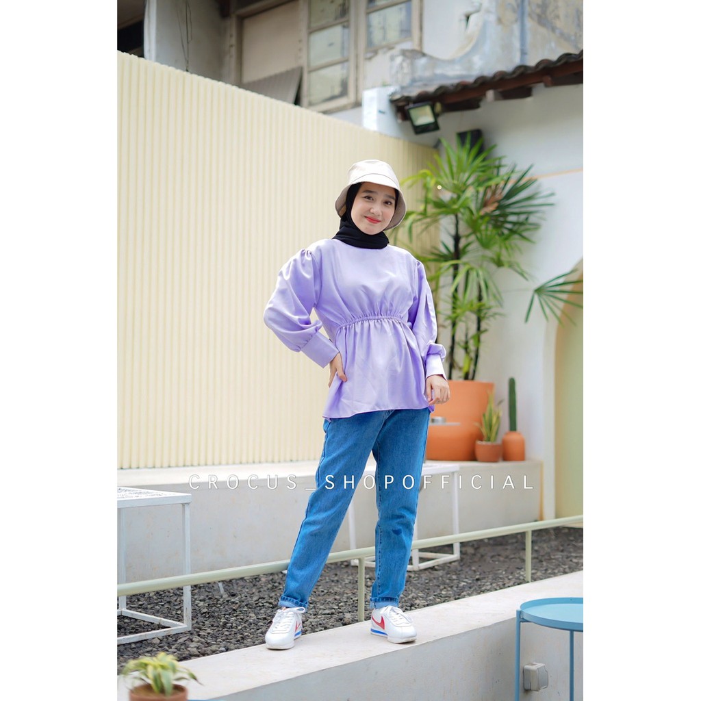 [ 𝐂𝐫𝐨𝐜𝐮𝐬 ]  Zafir Top / Costa Daren Serut Blouse Moscrepe-5