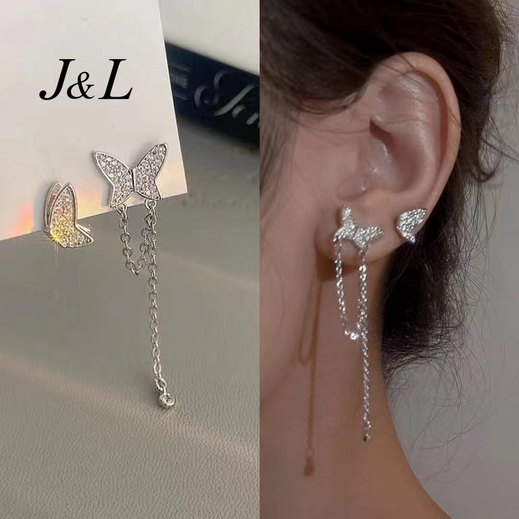 Fahsion Earring Jewelry Korean Alloy Silver Rhinestone Butterfly Stud Earrings for Women