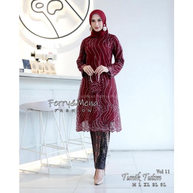 PRODUK ORIGINAL SETELAN KEBAYA TUNIK BRUKAT TULLE/DRESS KONDANGAN/TUNIK JUMBO