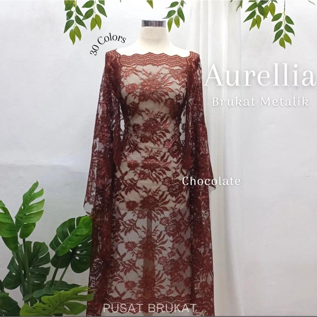 KAIN BRUKAT KEBAYA / BAHAN BROKAT METALIK - AURELLIA LP 7177/30 TON - LEBAR 110CM  [harga per 0.5m]