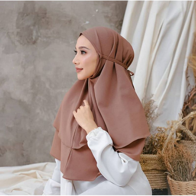 Khimar Aisyah / bergo tali 2 layer , bahan diamond