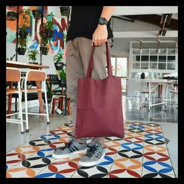 Tote Bag Polos Bahan Kanvas Tebal Dengan Resleting - MAROON