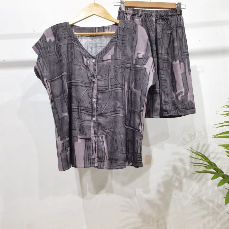 PIYAMA PENDEK RAYON | PIYAMA KANCING | BAJU RUMAHAN MURAH-TB C