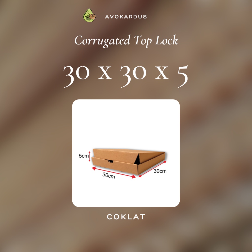 

Kardus Corrugated Die Cut 30x30x5 Top Lock Kotak Dus Pizza Coklat