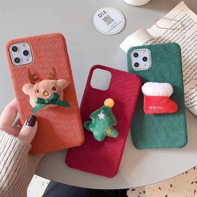 Cute 3D Christmas Tree Santa Deer Velvet Hard Case iPhone 7+ /8+ /X /Xs /Xs Max /Xr /11 /11 Pro /Max