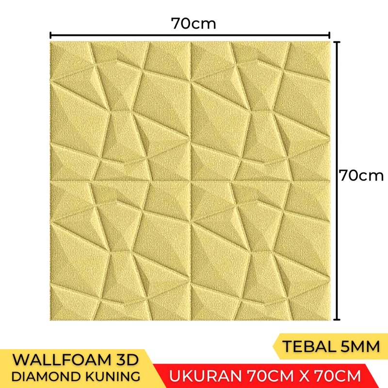 (Tebal 5mm- 6mm) Wallpaper Stiker Dinding 3D Foam Wallfoam Motif Batik Bata 70cm x 77cm-Diamond Kuning 5mm