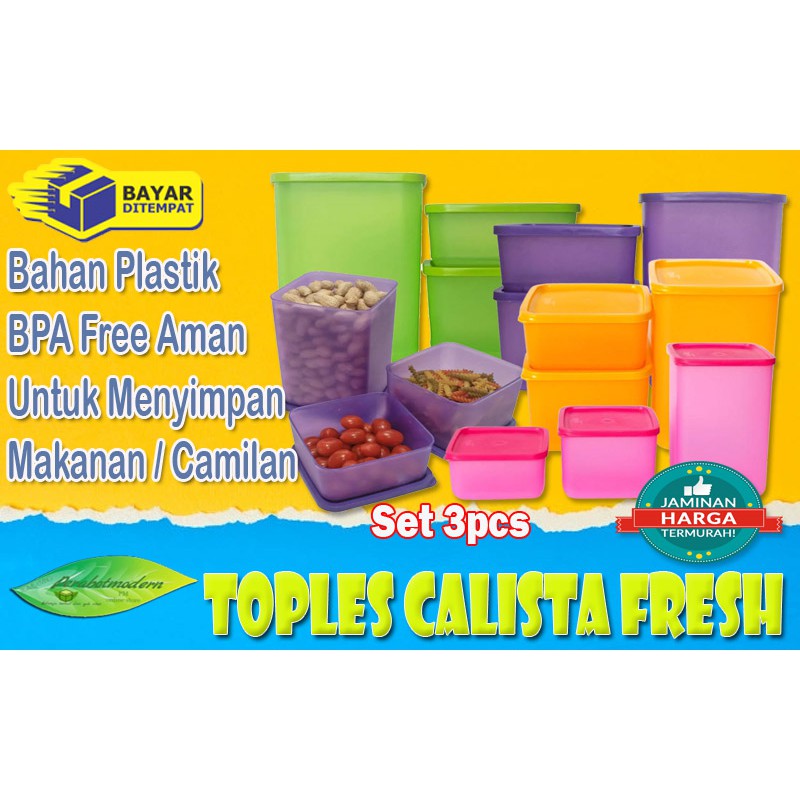 beli satu dapat 3Toples Calista Fresh Set of 3pcs / Toples Kue Calista Fresh tempat makanan jajanan snack kue kering kacang