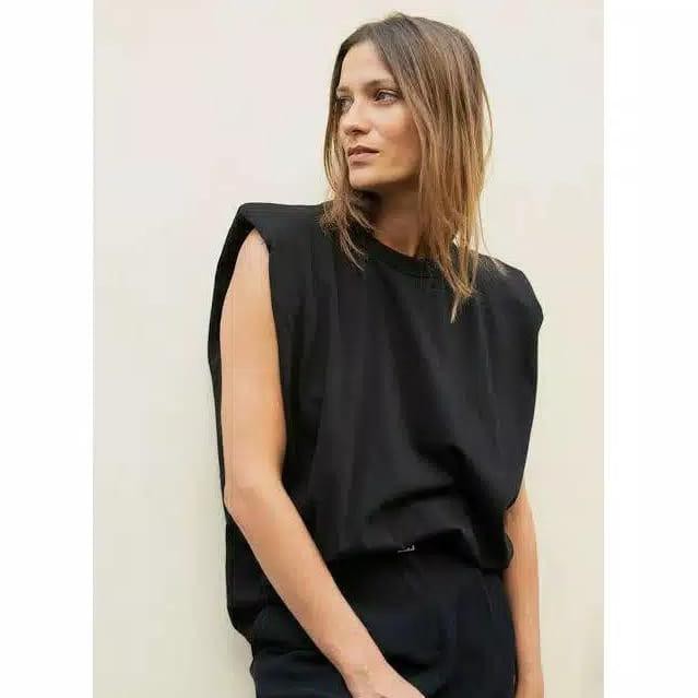 Baju Wanita Kaos Atasan Padded Shirt / Padded Top - Hitam