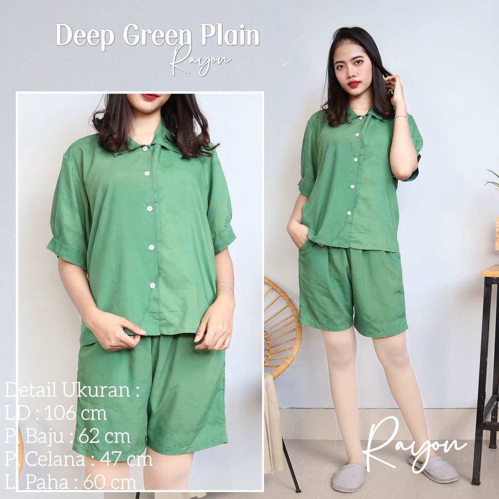 IZANY Piyama Dewasa Hotpant Lengan Balon / HP / Set Celana Pendek Dewasa banyak varian RAYON-DEEP GREEN PLAIN RA