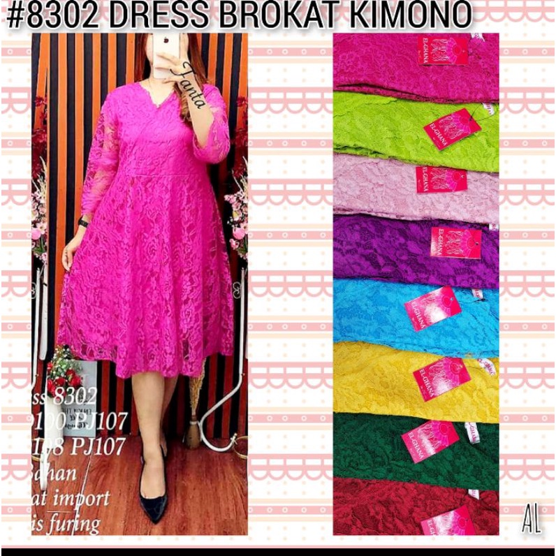 dress full brokat, dress 8302, dress brokat hitam, dress brokat putih