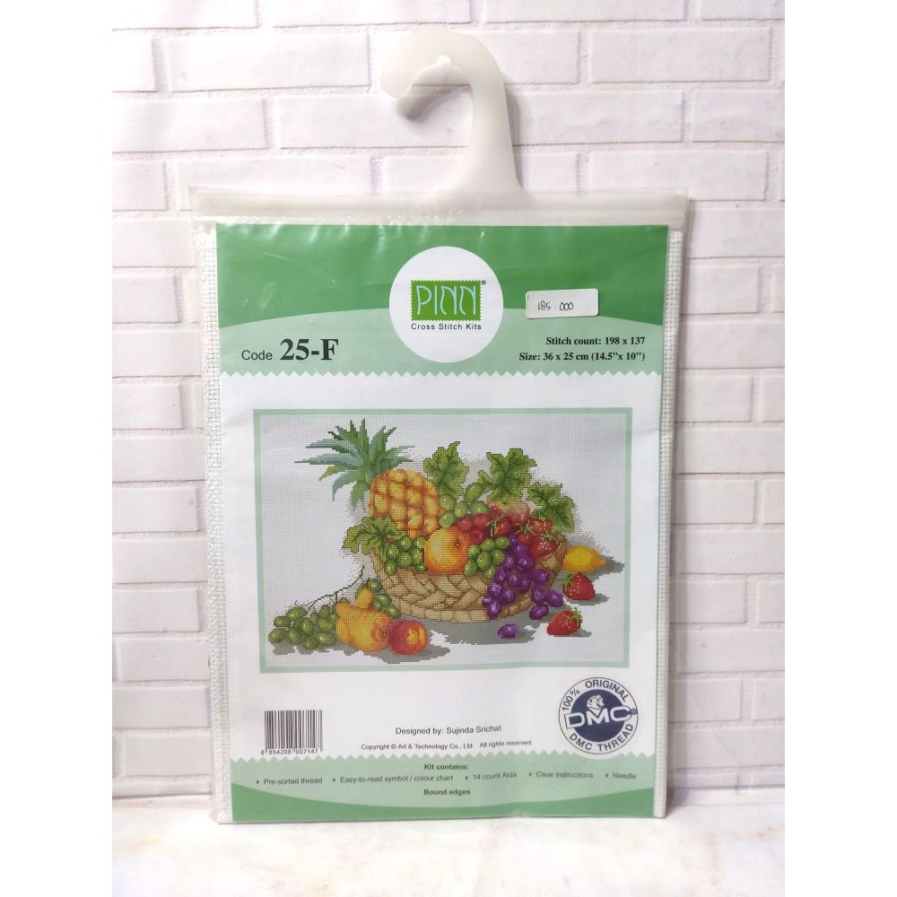 Paket DIY Craft Sulam Kristik Strimin Ori PINN 25-F Buah Fruit Tropical Anggur Nanas Strawberry