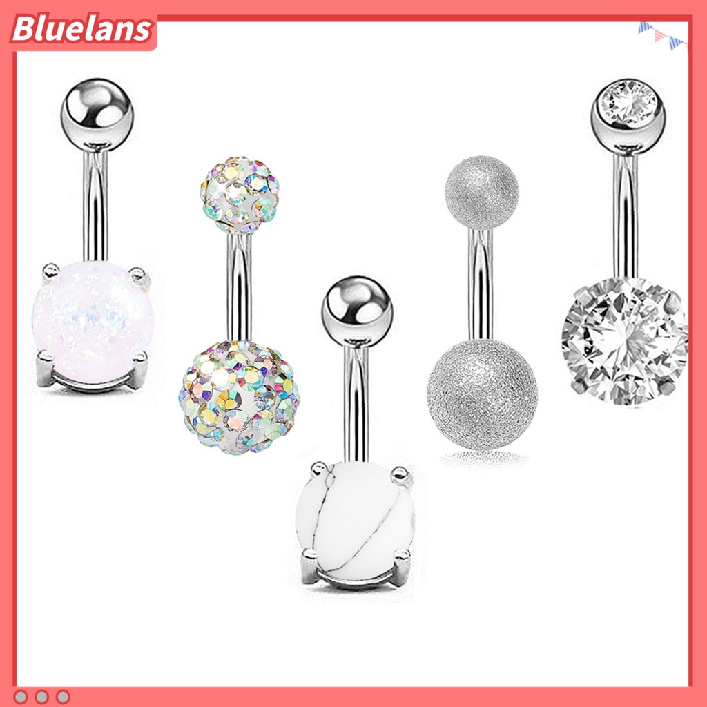 5pcs / Set Cincin Tindik Pusar Perut Anti Alergi Bahan Zirkon Untuk Pesta