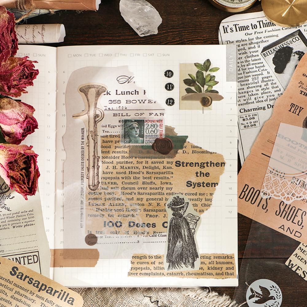 Timekey 25 Lembarset Stiker Kertas Aneka Desain Gaya Vintage Untuk Dekorasi Scrapbookjurnaldiary A9K4
