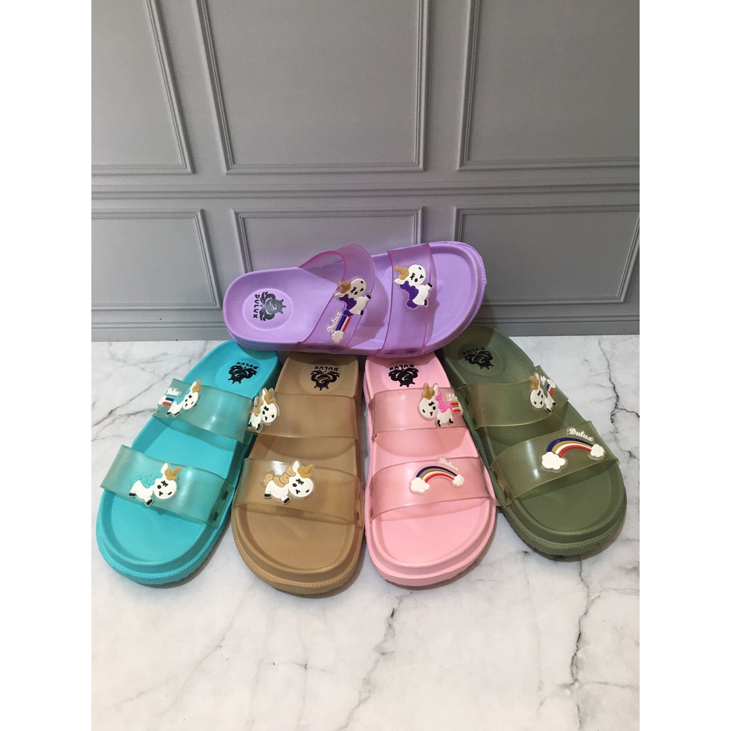 DX-331D-UNC Sandal Selop Anak Perempuan Tali Transparan Motif Unicorn Merek Dulux Size 24-29