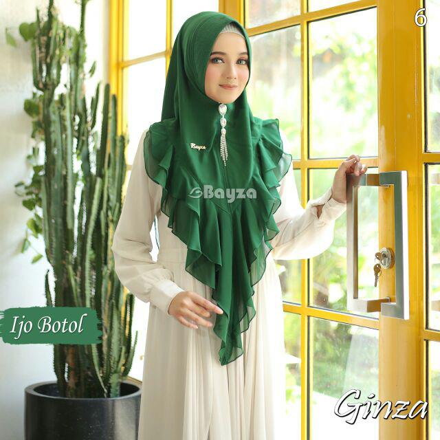 Jilbab Khimar Ginza ORIGINAL Bayza Hijab Sayra Group-Ijo Botol
