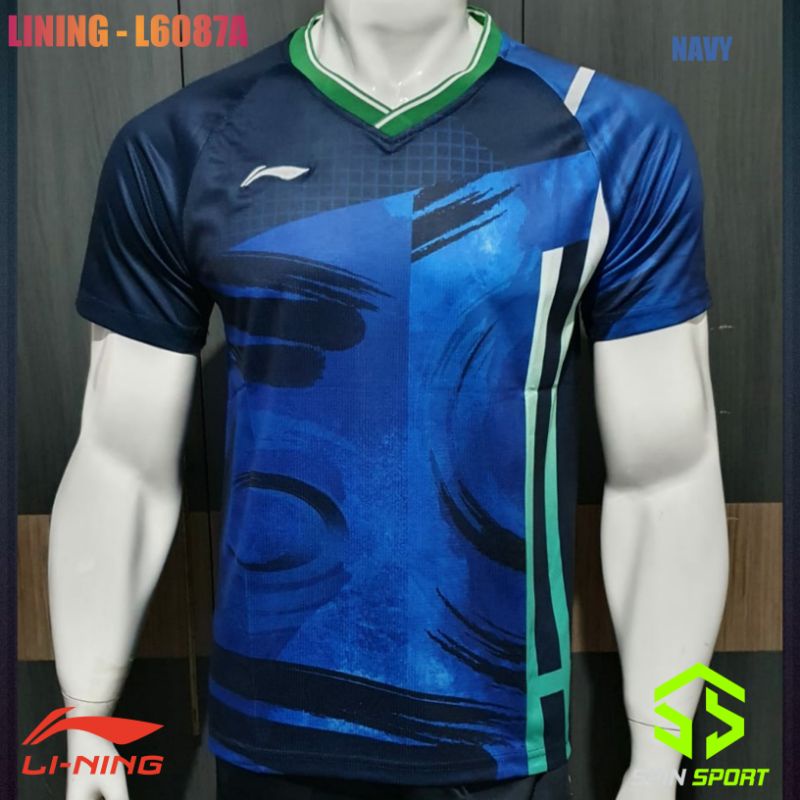 [L6087A Navy] Kaos Baju Lining Li-Ning Import Premium Badminton Bulutangkis Tenis Meja Pingpong