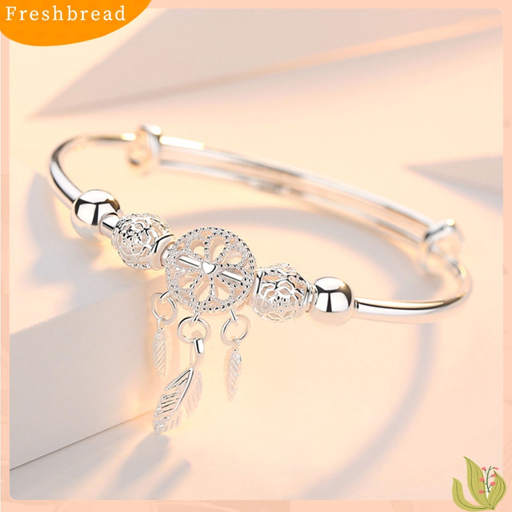 |Frebre Frebre| Gelang Tangan Wanita Desain Dream Catcher Rumbai Bulu Warna Silver Untuk Pesta